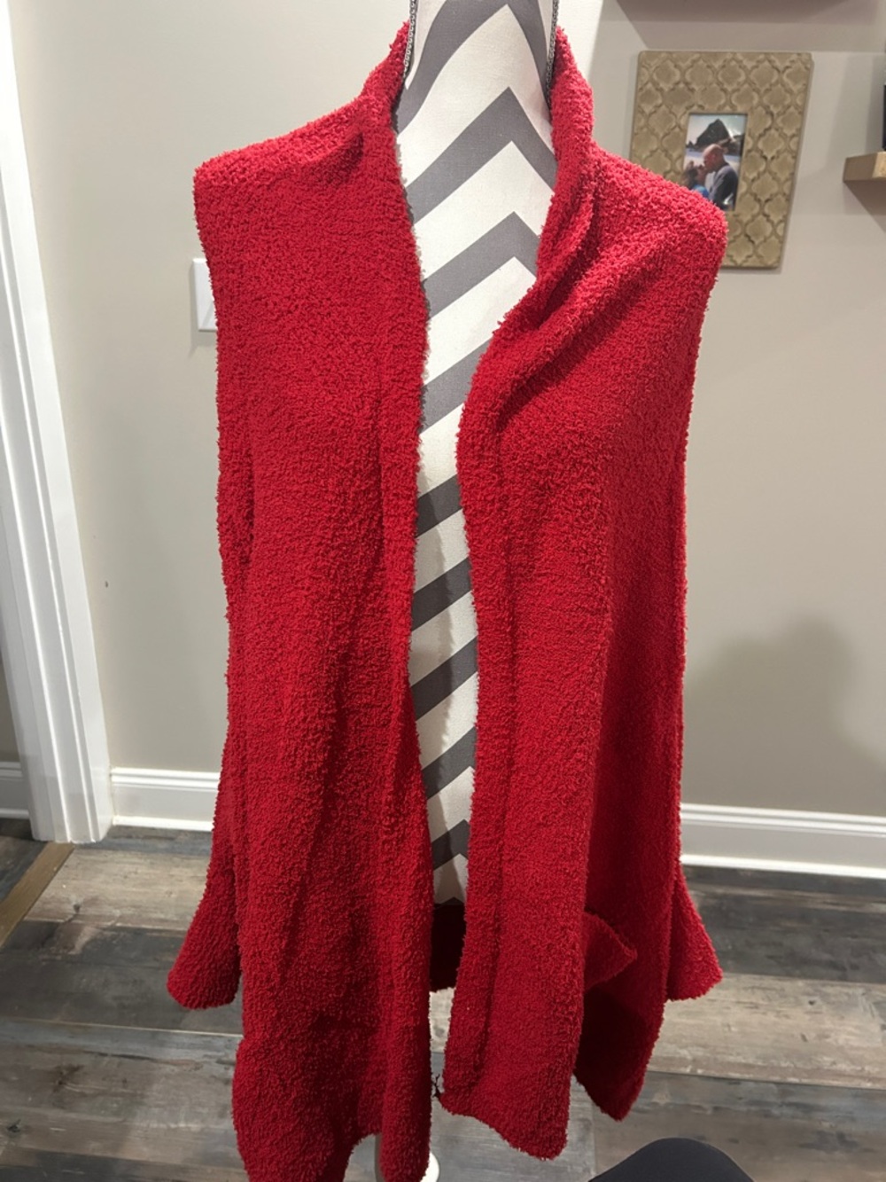 Cozy Open-Front Red Bouclé Cardigan